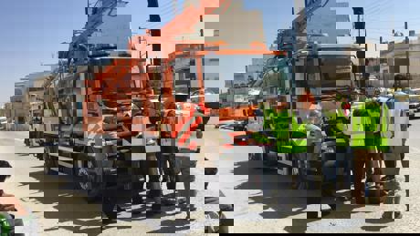 YWC Staff Uses One Of The Waternet Vacuum Trucks To Clean Sewer Blockages In The Streets Of Irbid